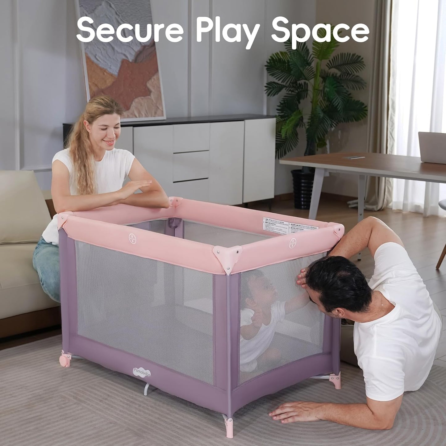 Pamo Babe Pack and Play with Bassinet, Portable Playard for Baby