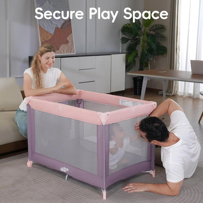 Pamo Babe Pack and Play with Bassinet, Portable Playard for Baby