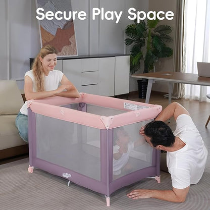 Pamo Babe Pack and Play with Bassinet, Pink Portable Playard for Baby