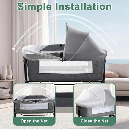 Bassinet Cover for Cats - Blackout Breathable Mosquito Net for Baby Bedside Sleepers & Travel Cribs, 2-Way Zipper Bug Canopy Tent to Block Light & Keep Cats Out (Black-Small)