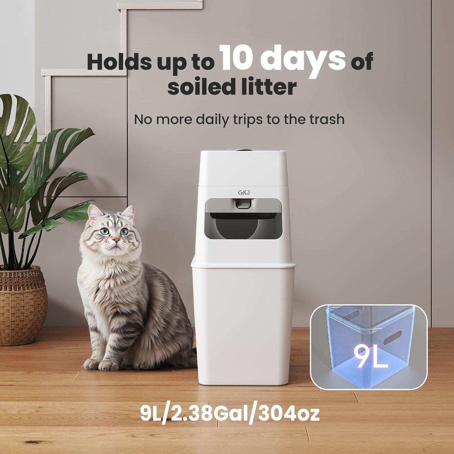 GKJ Cat Litter Box Waste Disposal System for Odor Control Cat Litter Trash Can | Includes 1 roll of 16 Easy Tear-Off Bags | Diaper Trash Can