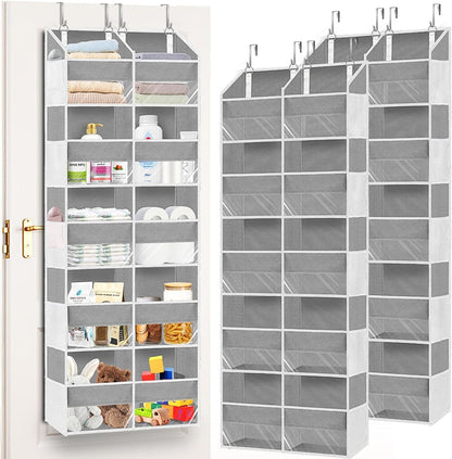 Over The Door Organizer, 5-Tier Extra Large Behind Door Storage with 10 Big Front & 10 Mesh Pockets, 80lb Capacity, Hanging Storage Organizer with Clear Window Kids Toys, Shoes, Diapers, Light Grey