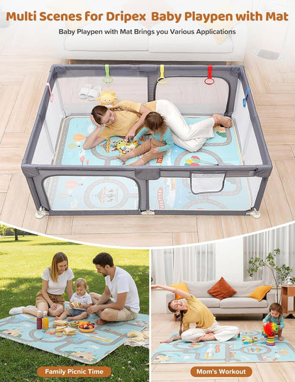 Dripex Baby Playpen, 47"x47" Small Playpen for Babies, Enhanced Safety Baby Play Yard for Indoor & Outdoor, Infant Play Pen with Soft Breathable Visible Mesh, Anti-Fall Design & Easy Setup, Grey