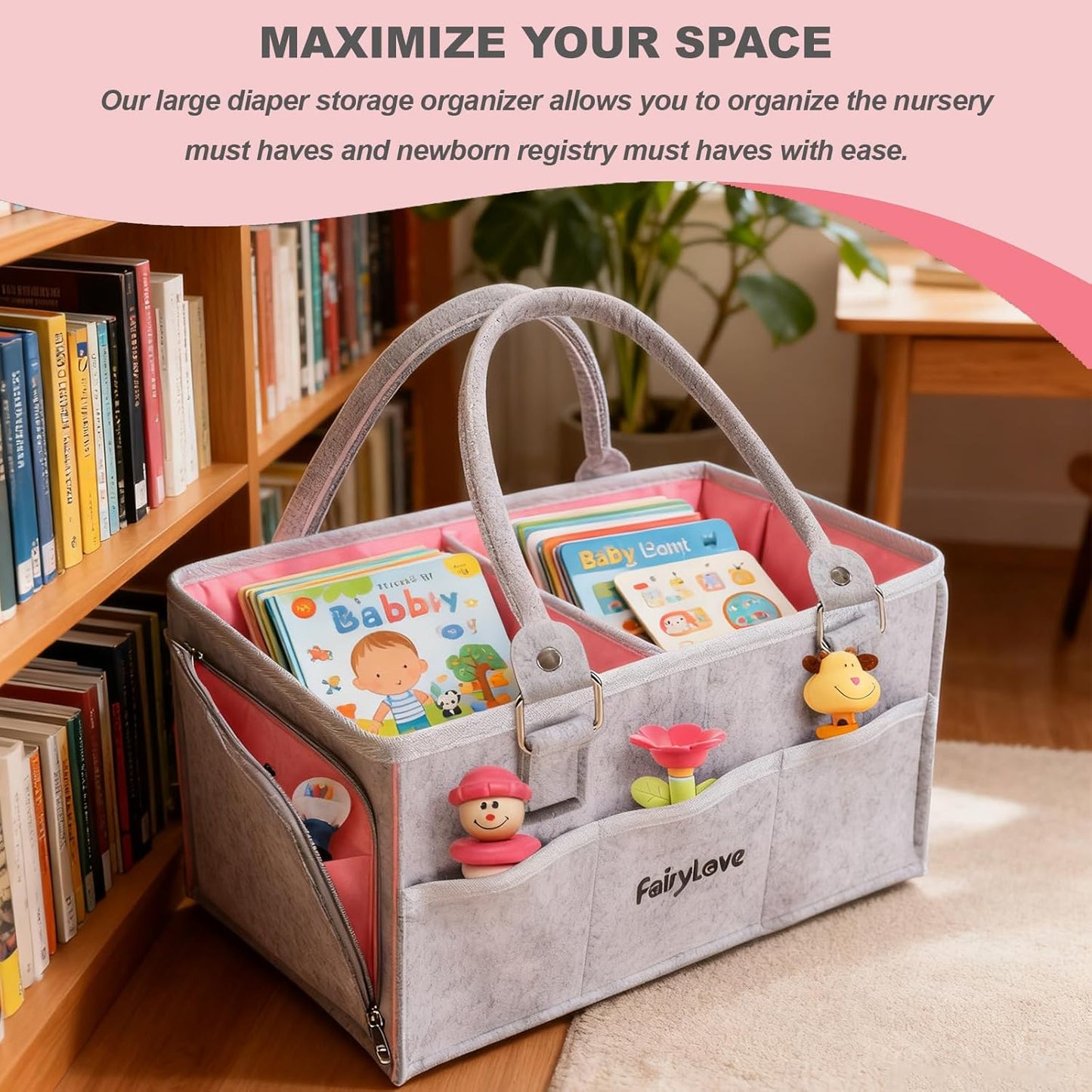 Large Baby Diaper Caddy Organizer - Nursery Storage Basket Tote Bag, Portable Diaper Storage Bin for Changing Table, Car Caddy, Baby Shower Gifts Newborn Essentials