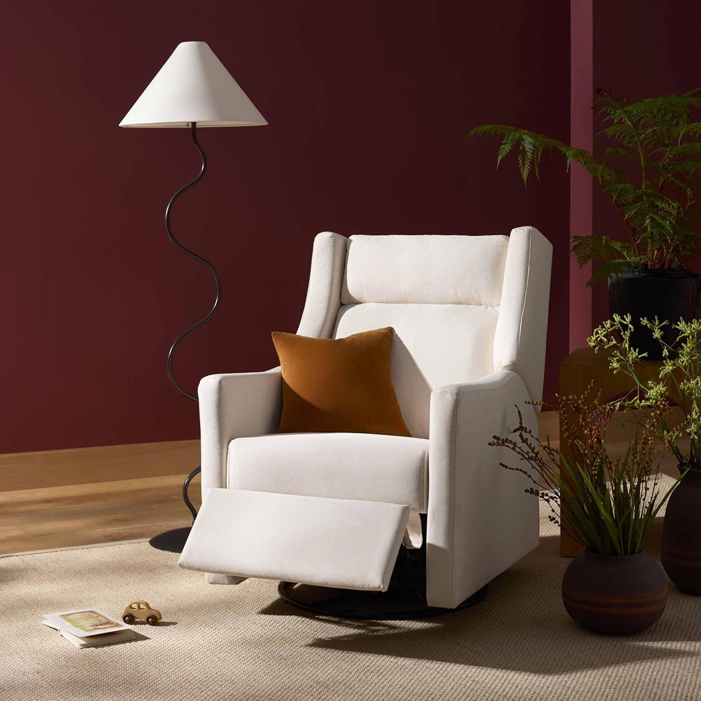 Kiwi Glider Recliner w/Electronic Control and USB | in Almond Teddy Loop w/Light Wood Base, Greenguard Gold Certified
