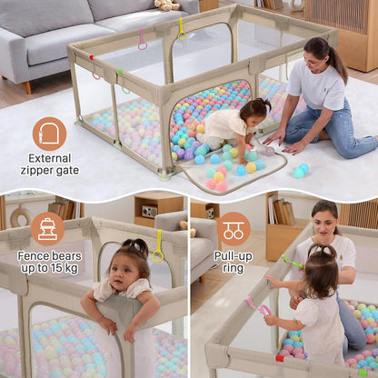 Dripex Baby Playpen, 47"x47" Small Playpen for Babies, Enhanced Safety Baby Play Yard for Indoor & Outdoor, Infant Play Pen with Soft Breathable Visible Mesh, Anti-Fall Design & Easy Setup, Grey