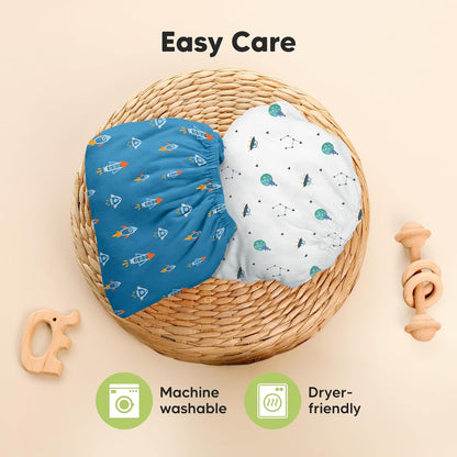 2-Pack Waterproof Pack and Play Sheets, Mini Crib Sheets Fitted for Boy, Girl - 38 x 26 Viscose from Bamboo Pack N Play Mattress Sheets for Graco, Toddler Playard Baby Crib Sheets Neutral (Blue Flax) - Colors A