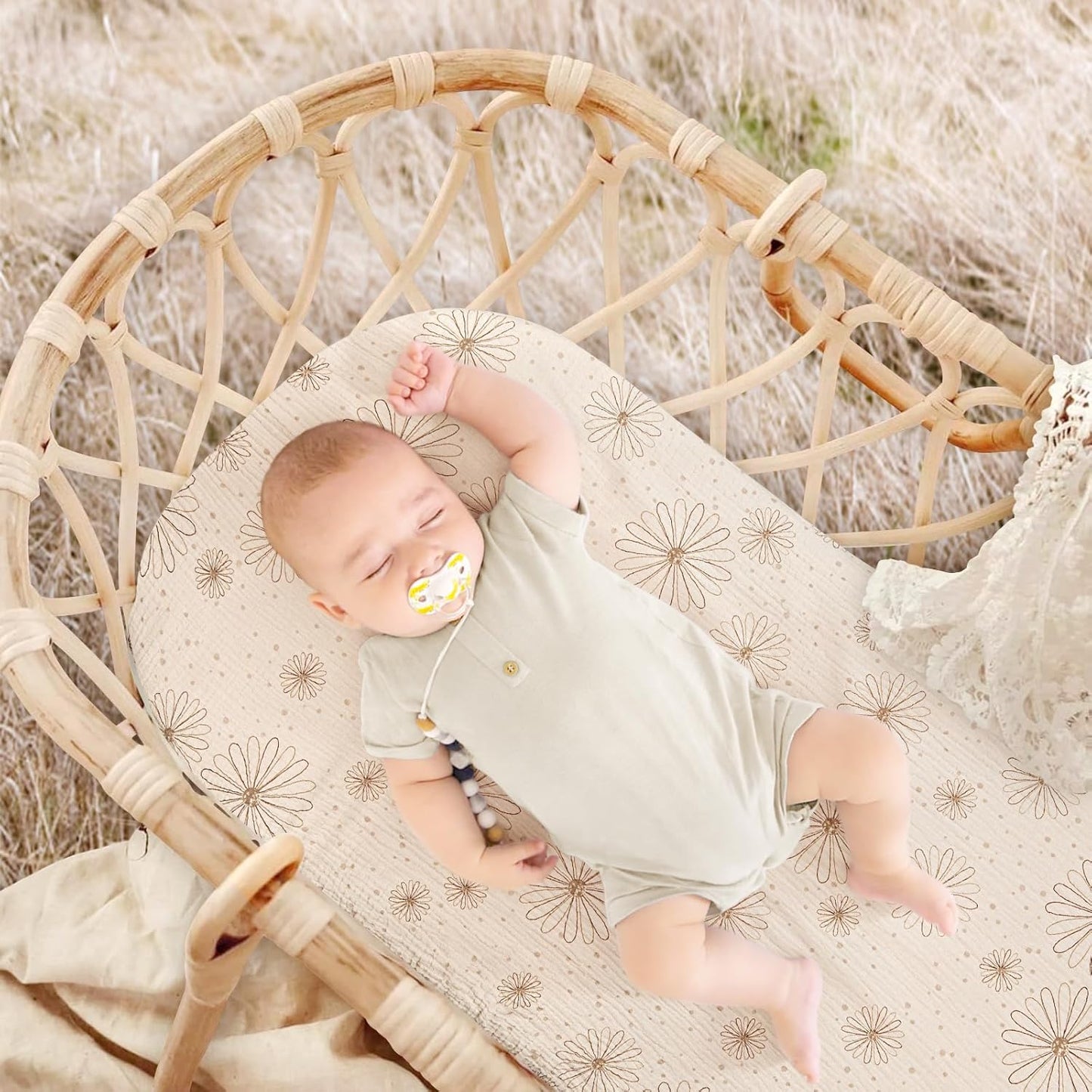 lulumoon Baby Bassinet Sheets Muslin: Cotton Bedside Bassinet Sheets Leaf for Boys - Fitted for Bedside Sleeper Mattress