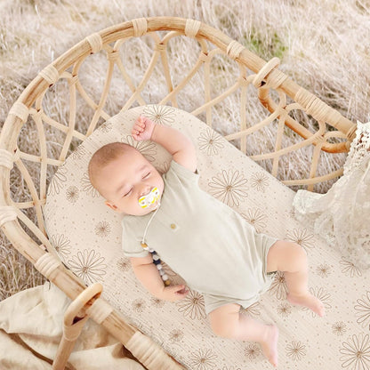 lulumoon Baby Bassinet Sheets Muslin: Cotton Bedside Bassinet Sheets Leaf for Boys - Fitted for Bedside Sleeper Mattress