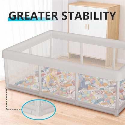 Baby Playpen 74"x50" Play Pens for Babies and Toddlers, Large Play Yards for Indoor & Outdoor with Zipper Gates, Breathable Mesh with Mat