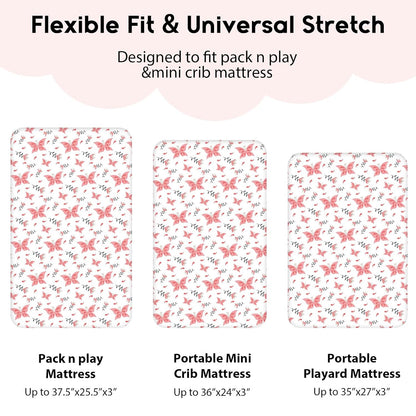 Yoofoss Pack and Play Sheets Fitted, Mini Crib Sheets 2-Pack for Pack N Play Mattress, Stretchy Playard Sheet, Soft and Breathable Green+Giraff