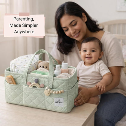 Adonia & Co Diaper Caddy Organizer – Nursery Storage Basket for Newborn Essentials Must Haves & Baby Must Haves – Portable, Machine Washable Baby Diaper Bag Organizer (Brown)