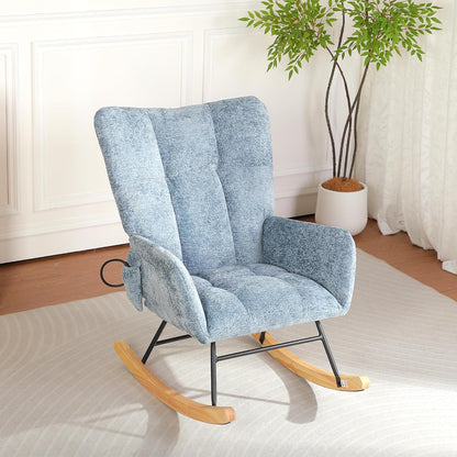 Rocking Chair Nursery with Airbag, Comfy Modern Nursery Rocking Reading Chair indoor with Footrest, Cozy Upholstered Glider Rocker Chairs for Living Room Bedroom Offices(Chenille, Dark Grey)