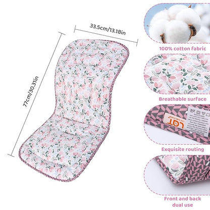 Baby Stroller Cushion,Infant Car Seat Insert-Reversible Universal Breathable and Soft Newborn seat Liner for Stroller,100% Cotton Seat Pad Liner for Newborns-34x78cm,1 Pack(Pink Tulip+Pink Triangle)