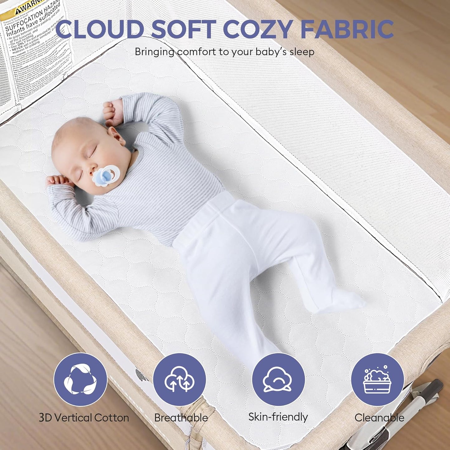 MOMFANN Baby Bassinet Bedside Sleeper, Upgraded Stability Bedside Crib with Full Mesh Sides, Soft Sheet, 6-Height Adjustment, Storage Basket, Easy Folding Portable Bassinet for Newborns, Gray