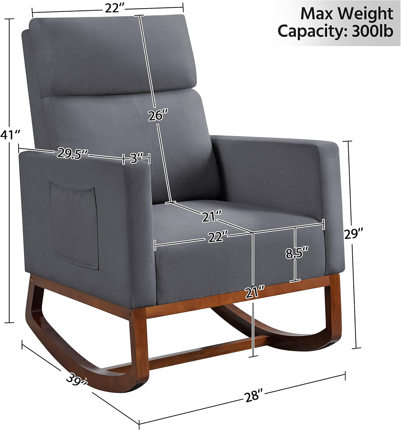 Topeakmart Nursery Rocking Chair, PU Leather Modern Accent Chair with Wood Legs Side Pocket Armchair Glider Rocker for Nursery Living Room Bedroom Lounge, Brown
