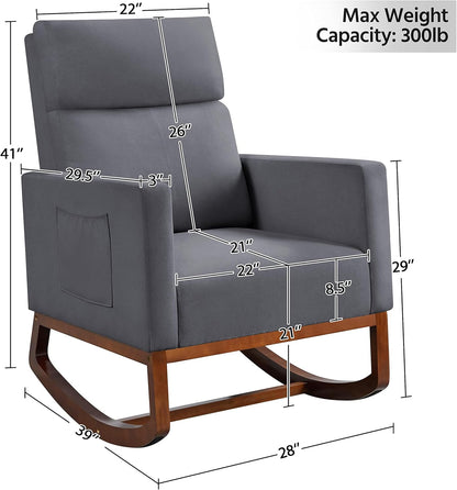 Topeakmart Nursery Rocking Chair, PU Leather Modern Accent Chair with Wood Legs Side Pocket Armchair Glider Rocker for Nursery Living Room Bedroom Lounge, Brown