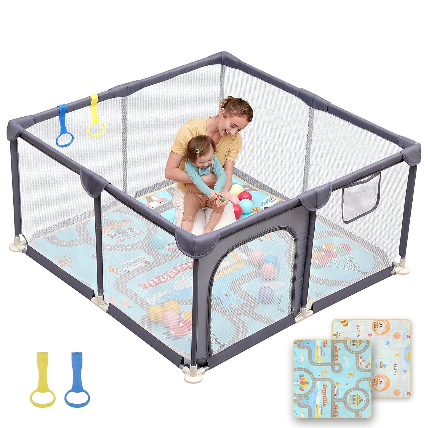 Dripex Baby Playpen, 47"x47" Small Playpen for Babies, Enhanced Safety Baby Play Yard for Indoor & Outdoor, Infant Play Pen with Soft Breathable Visible Mesh, Anti-Fall Design & Easy Setup, Grey