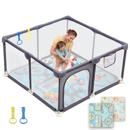 Dripex Baby Playpen, 47"x47" Small Playpen for Babies, Enhanced Safety Baby Play Yard for Indoor & Outdoor, Infant Play Pen with Soft Breathable Visible Mesh, Anti-Fall Design & Easy Setup, Grey