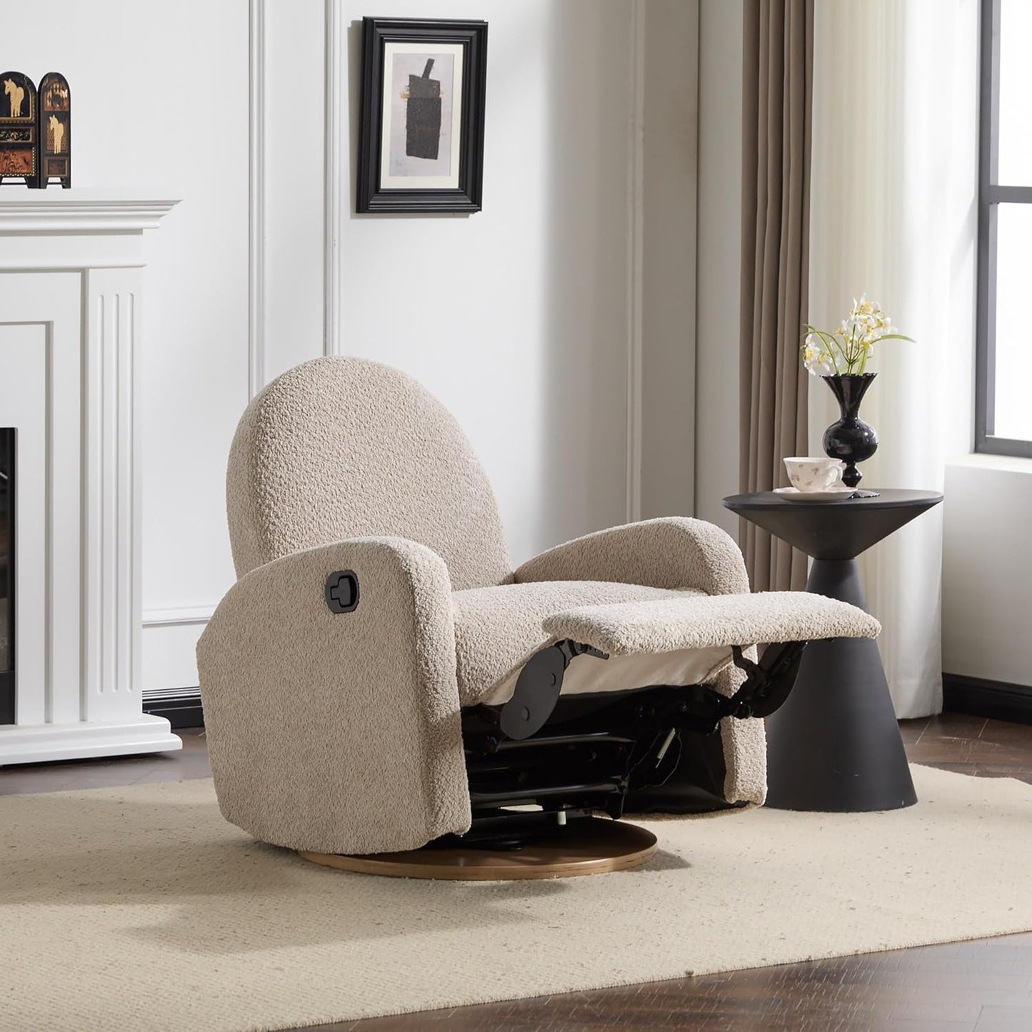 GDFStudio Swivel Glider Recliner Chair Nursery Rocker Recliner Chair with Boucle Upholstered High Back Single Seat Sofa Chair with Deep Seat Manual Nursing Reclining for Living Room, Light Green
