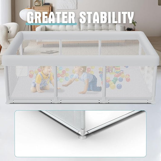 Hiaksedt Baby Playpen 74x50 Inch, Play Pens for Babies and Toddlers Baby Fence Play Yards for Indoor & Outdoor with Breathable Mesh Anti-Fall Playpen (74"x50")