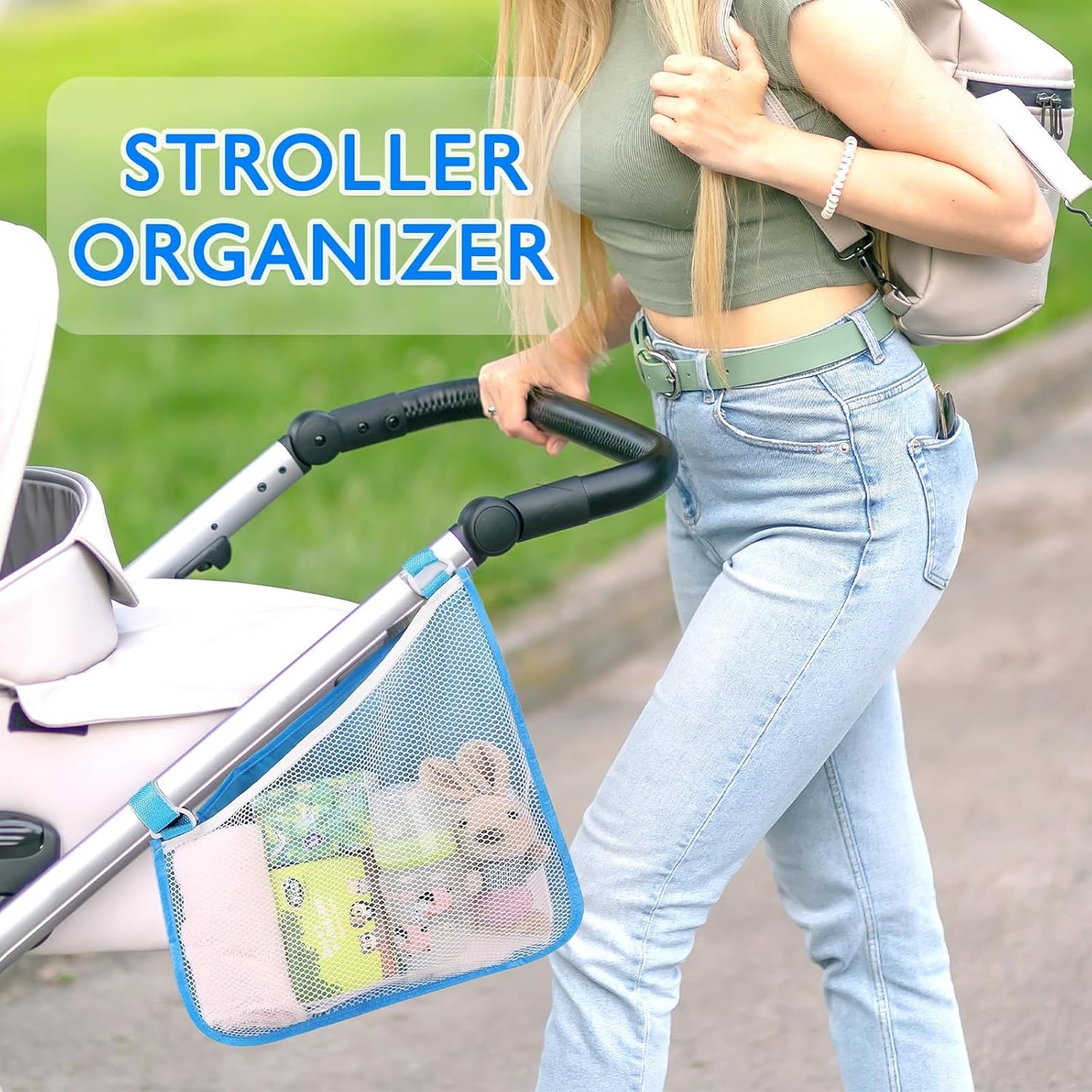Stroller Side Bag - Bike/Stroller Organizer, Hook & Loop Easy Attach - Mesh Design, Non-Slip Straps, mom Cozy Stroller Organizer, Stroller Accessories, Black (BLACK 2PCS)