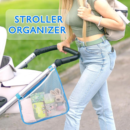 Stroller Side Bag - Bike/Stroller Organizer, Hook & Loop Easy Attach - Mesh Design, Non-Slip Straps, mom Cozy Stroller Organizer, Stroller Accessories, Black (BLACK 2PCS)