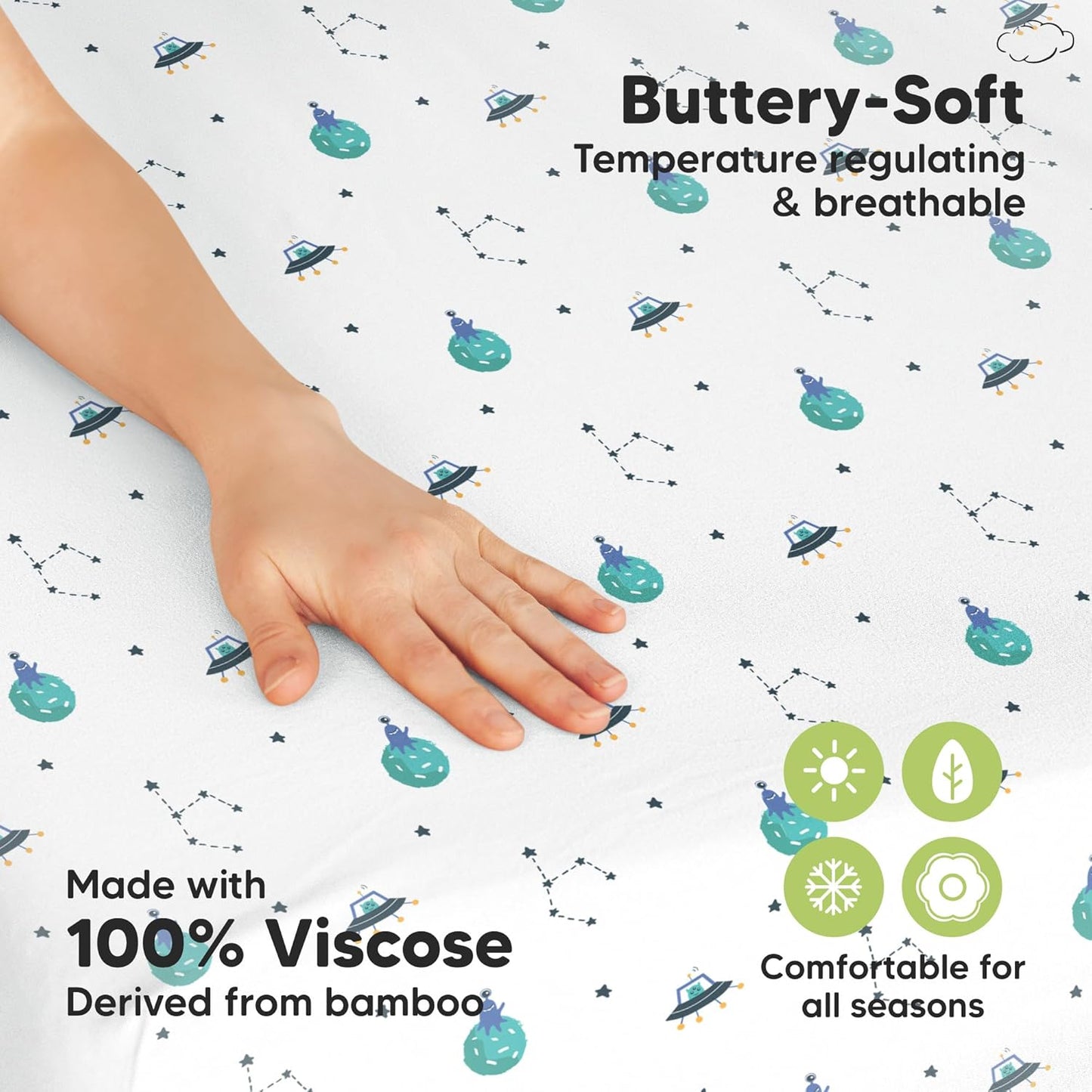2-Pack Waterproof Pack and Play Sheets, Mini Crib Sheets Fitted for Boy, Girl - 38 x 26 Viscose from Bamboo Pack N Play Mattress Sheets for Graco, Toddler Playard Baby Crib Sheets Neutral (Blue Flax) - Colors A