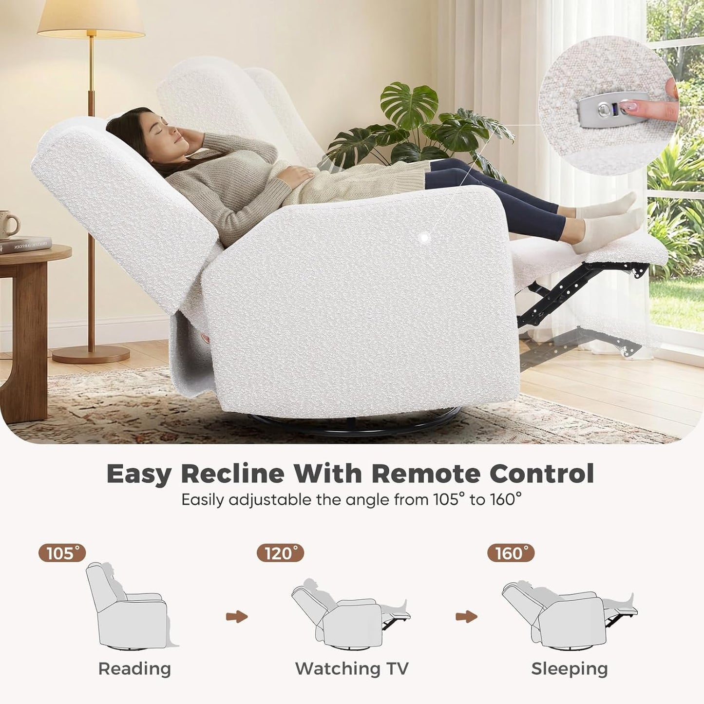 Power Glider Recliner Nursery Chair w/USB Ports, Soft Chenille Glider Rocking Chair with Ottoman, Swivel Glider Chair with Lumbar Pillow for for Nursery, Blue