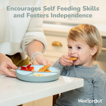 WeeSprout Toddler Plate with Suction Base – Two-Tone Baby Plate with Dividers, Food-Grade Silicone (Pastel Pink/Bright Hot Pink)