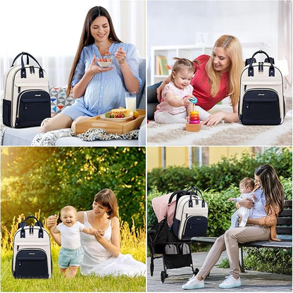LOVEVOOK Diaper Bag Backpack, Baby Bag with Changing Pad, Large Diaper Backpack Boy Girl, Waterproof Baby Registry Bag for Mom Dad with Stroller Buckles, Dark Blue-beige