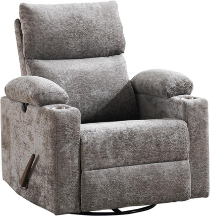 Rocking Chair Nursery with Adjustable Armrest for Breastfeeding, Glider Recliner Nursery Chair with Massage and Heat, Power Swivel Rocker Recliner with Adjustable Headrest, Corduroy, Beige