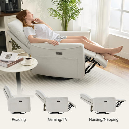 Power Swivel Rocker Recliner,Fabric Glider Recliner Nursery Chair,Small Rocking Chair,Single Reclining Sofa with Lumbar Support,USB&Type-C Ports,Living Room Home Threater Seat, Flint Grey