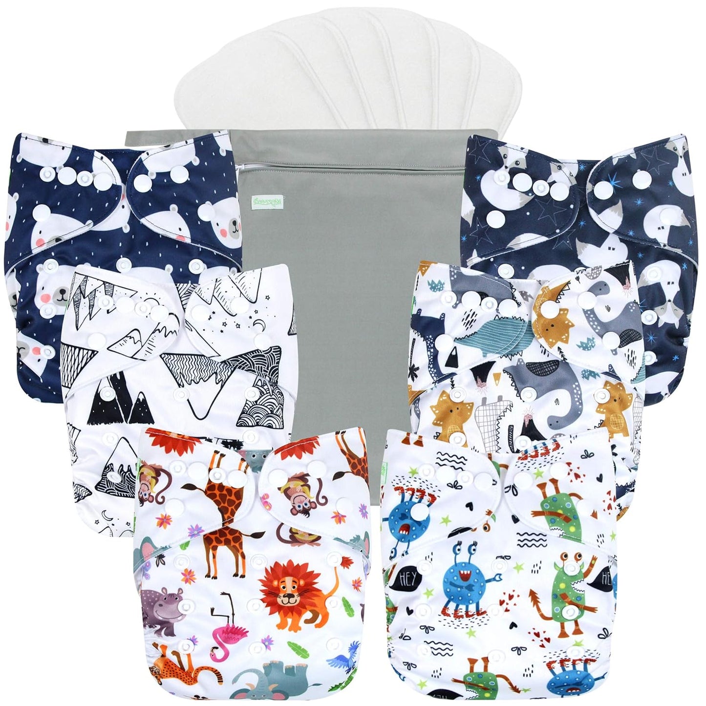 wegreeco Cloth Diapers 6 Pack with 6 Inserts & 1 Wet Bag, Washable Cloth Diapers for Babies, One Size Adjustable Reusable (Flower)