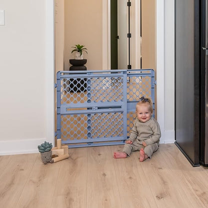 Toddleroo by North States - Renew 100% Recycled Plastic Baby Gate for Doorway; Sturdy for Indoor & Outdoor Use: Pressure Mounted, No Drill Gate; Made in USA; 26" to 42" Wide, 26" Tall Slate Blue
