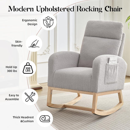 GAOMON Rocking Chair Glider for Nursery, Comfy Rocker Nursery with Side Pocket & High Backrest, Baby Rocking Chair for Breastfeeding, Upholstered Rocker & Living Room, Beige