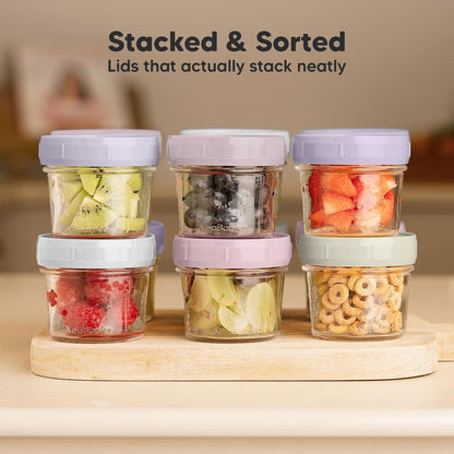 KeaBabies 12pk 4oz Glass Baby Food Containers with Lids - Leak-Proof, Microwavable Small Glass Jars, Baby Purees & Toddler Snack Storage Containers, BPA-Free, Dishwasher & Freezer Safe (Nord)