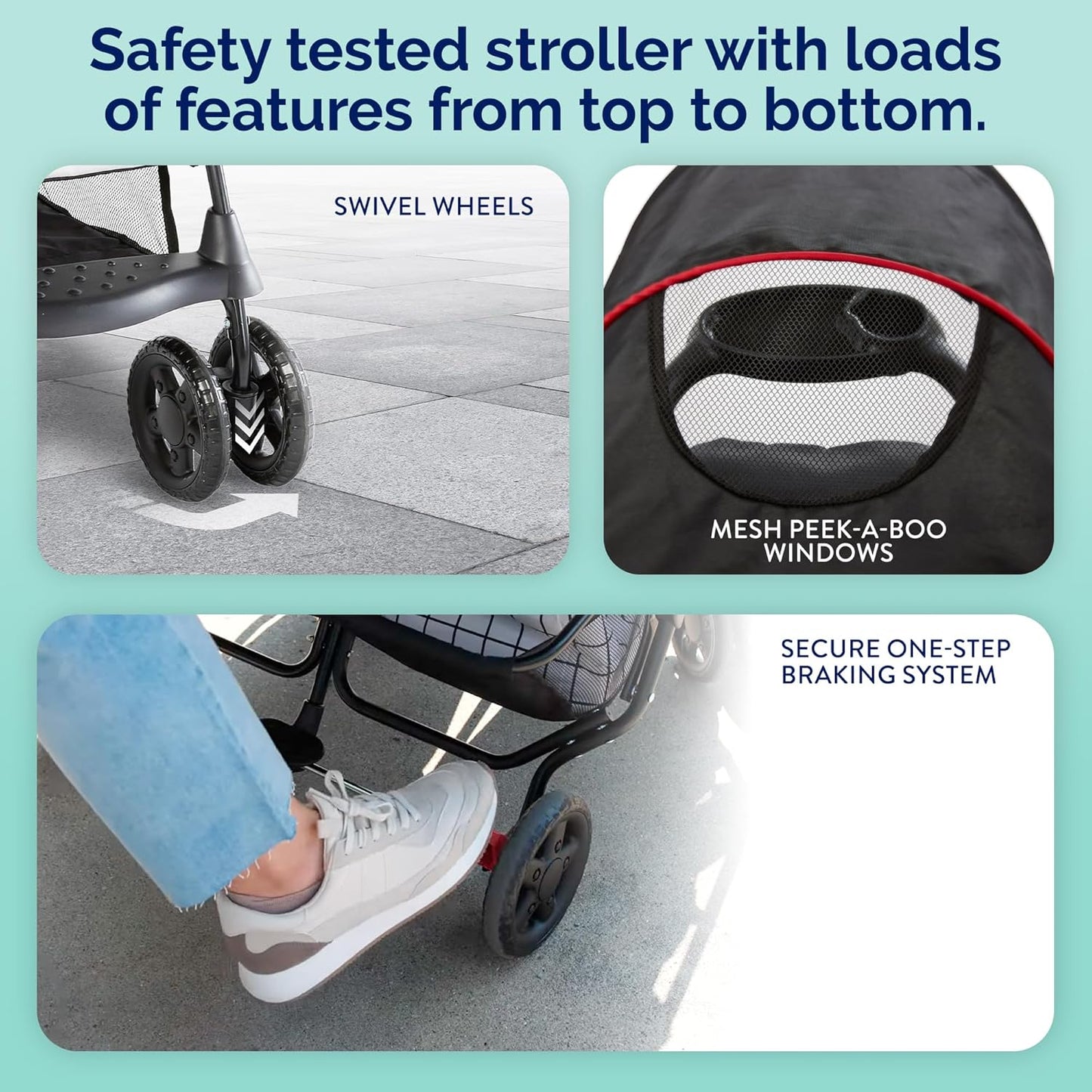 Kolcraft Cloud Plus Lightweight Double Stroller Side-by-Side for Infant Toddler, Compact Folding Travel System with Reclining Seats, Canopies, Storage Basket, Trays, Easy Maneuver – Red Black