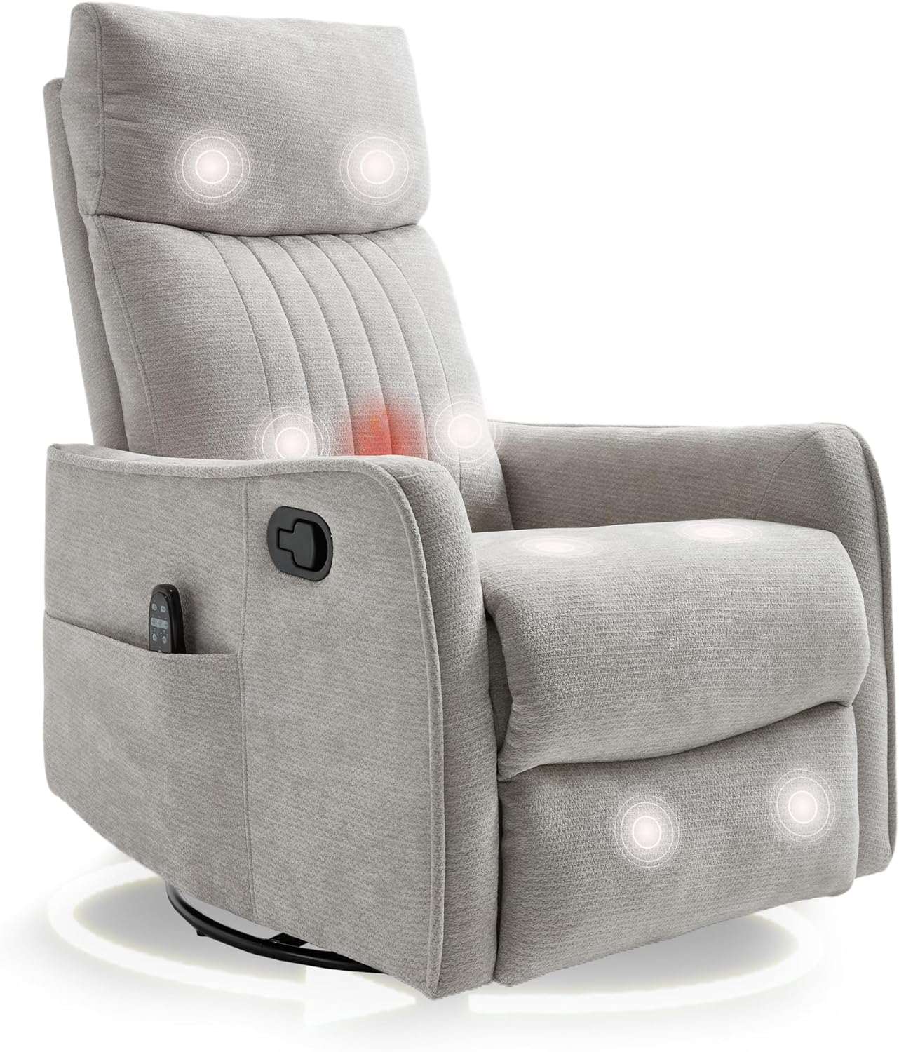 cinkehome Swivel Rocker Recliner, Glider Rocker Recliner Chair for Nursery, Manual Reclining Chair with Heated Massage, Small Spaces, Living Room, Khaki Chenille