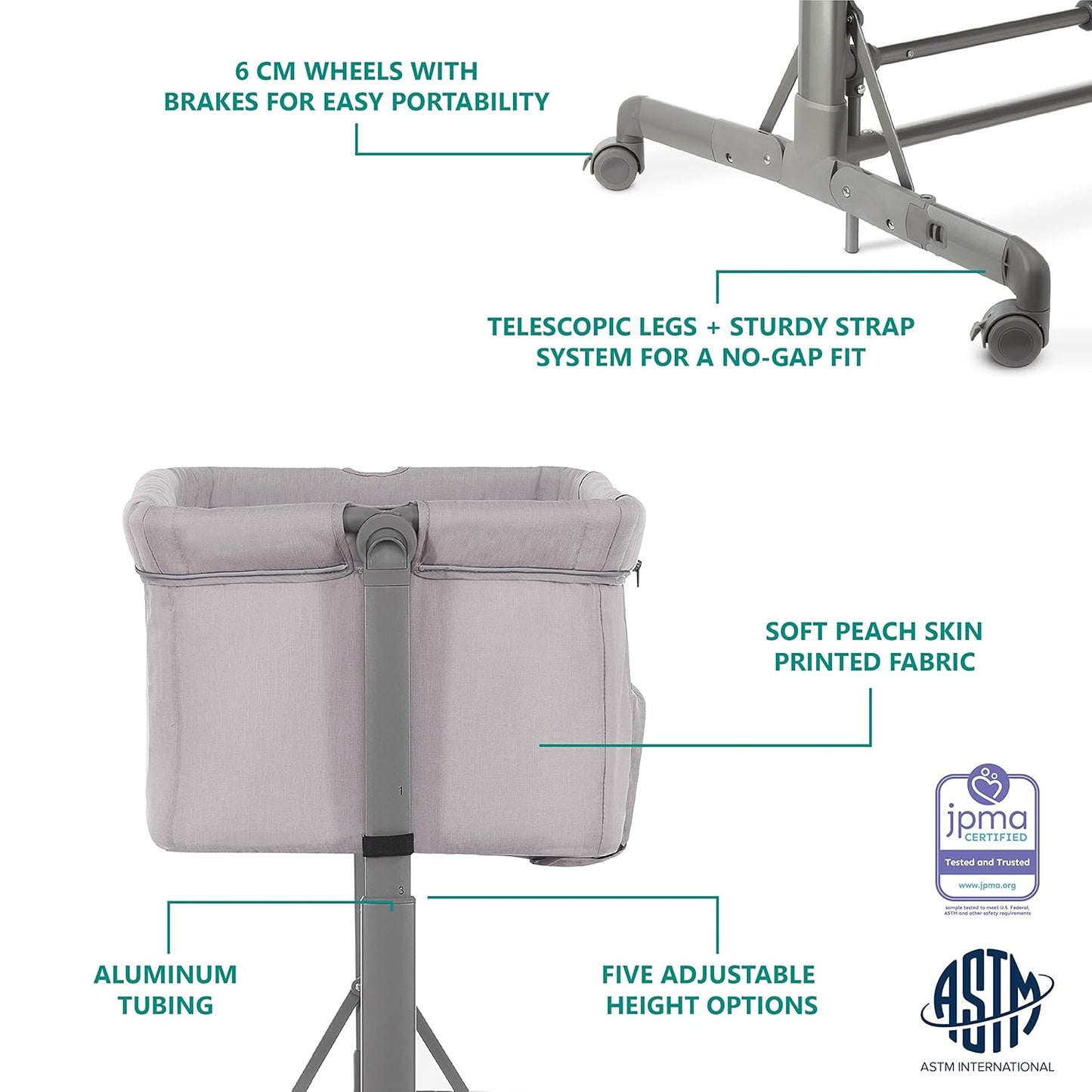 Dream On Me Zimal Bassinet & Bedside Sleeper/Breathable Mesh Panels/Airflow & Easy Visibility/Adjustable Height Options/Lightweight/Mobile/BSA Certified/Mint