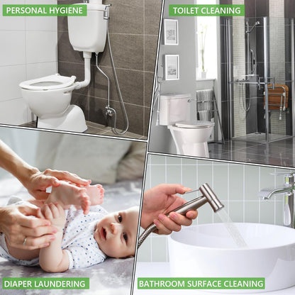 Spray, Multifunctional Hand-held Bidet Spray, Bathroom Diaper Shower, Hose and Accessories - Bidet Hand-held Toilet Sprinkler with Dual Spray Function(Silvery)