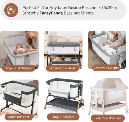 Muslin Bassinet Sheets for Angelbliss, Cowiewie, Amke, Jimglo, Suihuooo, Wayfong Baby Bassinet Bedside Sleeper by TansyPanda, 3PC, 20×33in, Ultra Soft, Breathable, Snug Fit, Unisex Boys Girls, Maadi