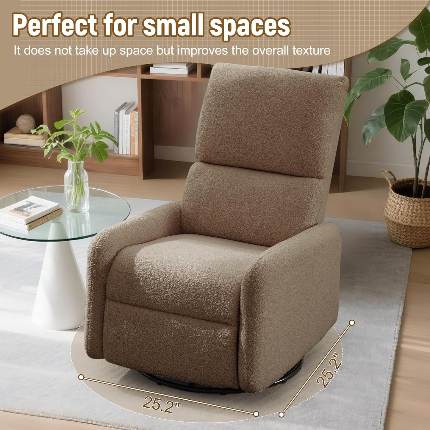 Korser 360° Rocking Chair, Nursery Rocker Chair with Side Pockets, Glider Nursing Chair with Steel Structure Base, Small Chair for Small Spaces, Sherpa Swivel Accent Chairs for Living Room, Nursing