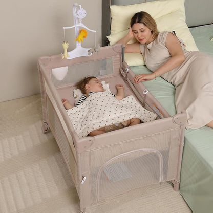 4 in 1 Pack and Play, Portable Travel Baby Bassinet, Foldable Travel Playard Playpen for Toddler, Bedside Crib Sleeper, Diaper Changer Table, Baby Playard for Newborn (Black)