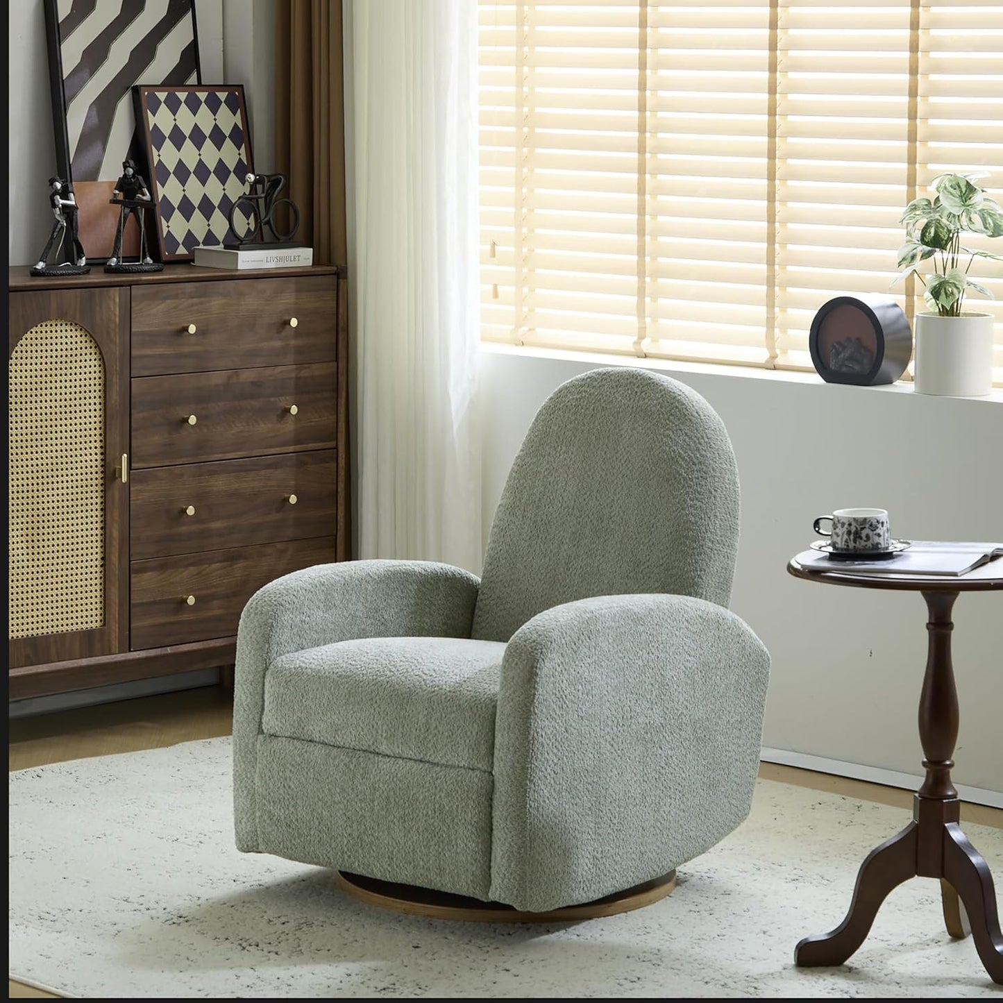 GDFStudio Swivel Glider Recliner Chair Nursery Rocker Recliner Chair with Boucle Upholstered High Back Single Seat Sofa Chair with Deep Seat Manual Nursing Reclining for Living Room, Light Green