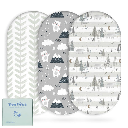 Yoofoss Pack and Play Sheets Fitted, Mini Crib Sheets 2-Pack for Pack N Play Mattress, Stretchy Playard Sheet, Soft and Breathable Green+Giraff