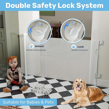 Baby Proof Me Retractable Baby Gates for Stairs & Doorways - 71” Wide Mesh Safety Gate for Toddlers, Dog & Pets - Use for Indoor/Outdoor, Hallways, Deck, Porch - Easy Installation, Secure Closure