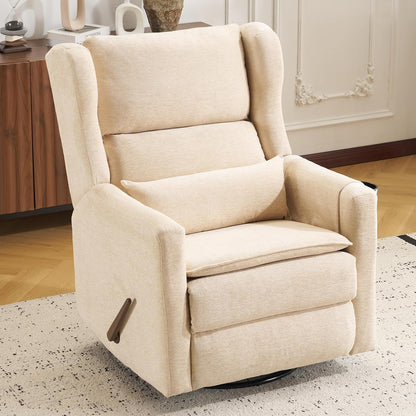 Large Glider Rocker Recliner,Rocking Chair Nursery with Adjustable Headrest,Swivel Rocker Recliner with Lumbar Support,Manual Nursery Rocker Recliner for Living Room& Bedroom,Chenille White