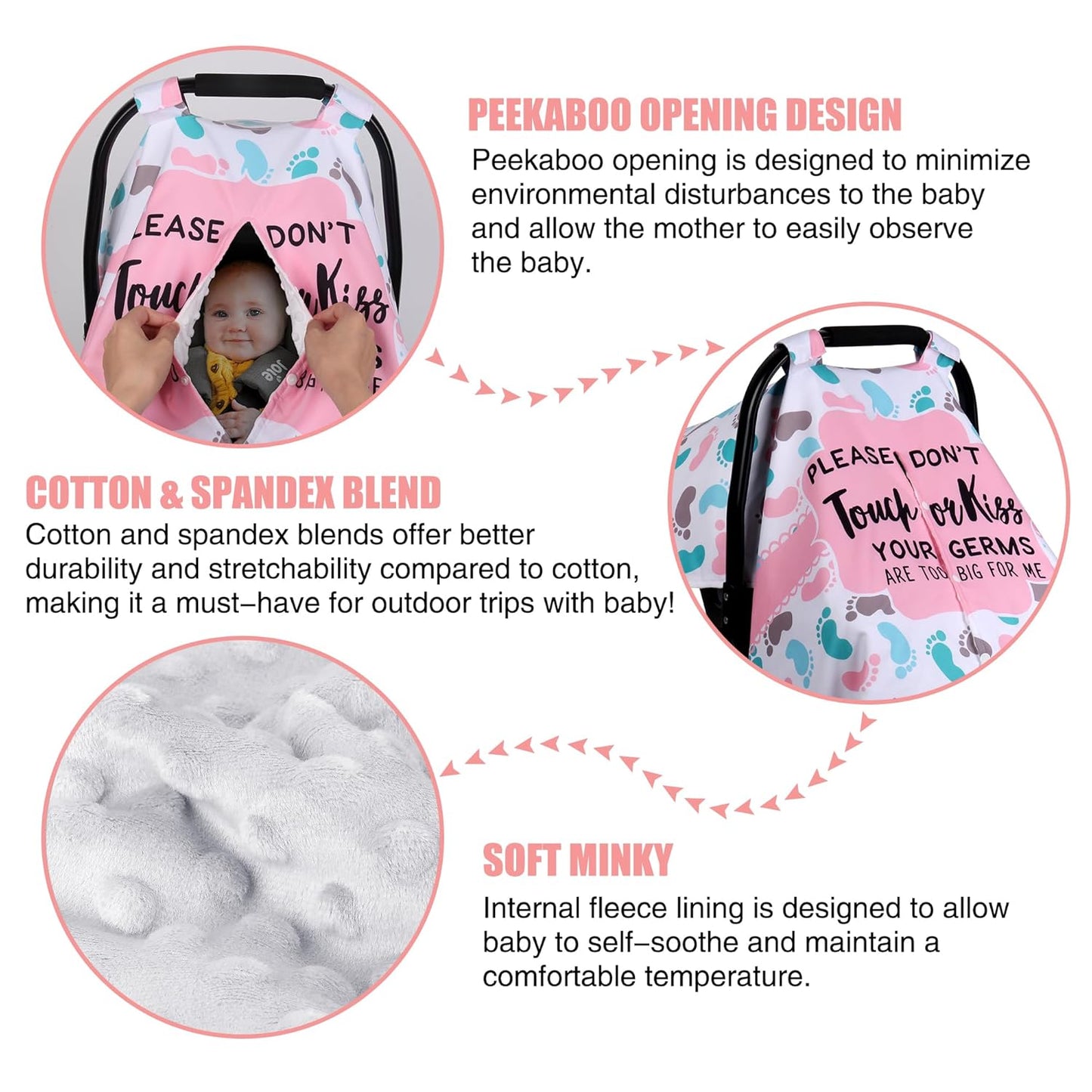 Metplus 2 in 1 Baby Car Seat Cover, Car Seat Canopy for Babies, Mom Multiuse Nursing Cover, Minky Baby Carrier Covers, Newborn Boy Girl, Peekaboo Opening