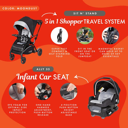 Baby Trend Sit N' Stand® Double 2.0 Stroller, Dash Black
